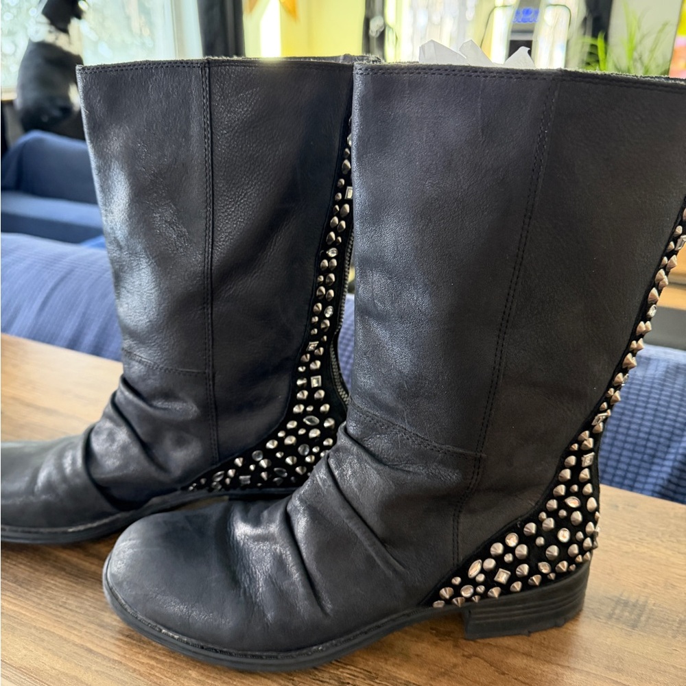 Reba Black Studded Combat Boots